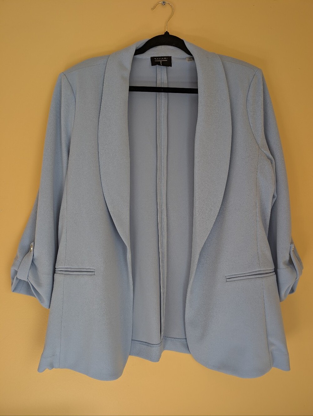 Tahari Pastel Blue Open Front Shawl Collar Blazer